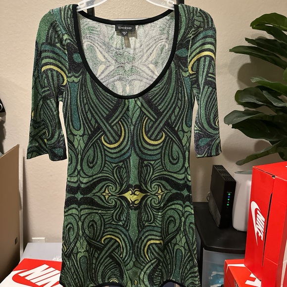 Bebe Swirl Pattern Dress in Green and Yellow - Picture 1 of 5